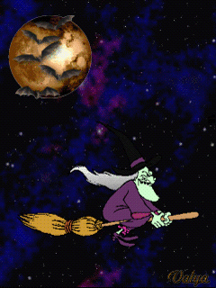 Czarownica lata na miotle nocą